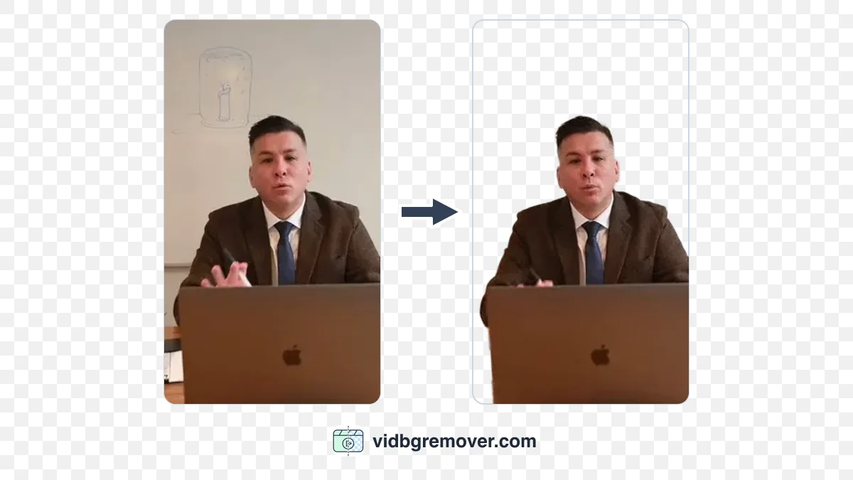 MP4 video before and after AI background removal: original scene on the left, subject on a transparent background on the right